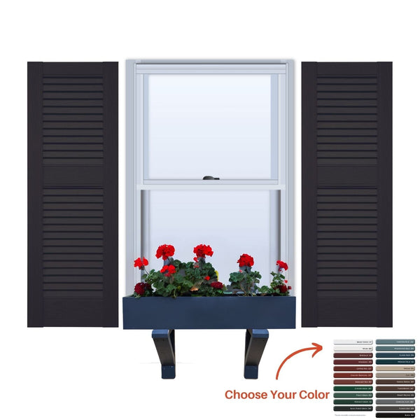 Vinyl | Louvered Exterior Shutters | 18" Width | Straight Top | with Mid Rail (40/60 Split) | 1 Pair