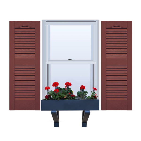 Vinyl | Louvered Exterior Shutters | 18" Width | Cathedral Top | with Mid Rail (50/50 Split) | 1 Pair