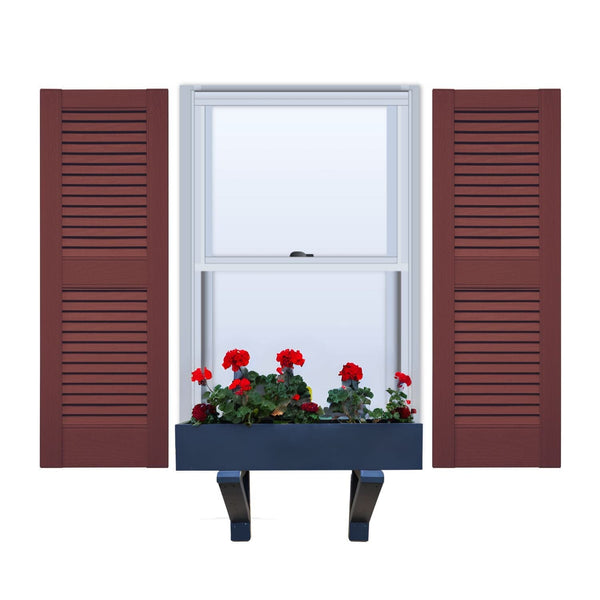 Vinyl | Louvered Exterior Shutters | 18" Width | Straight Top | with Mid Rail (50/50 Split) | 1 Pair