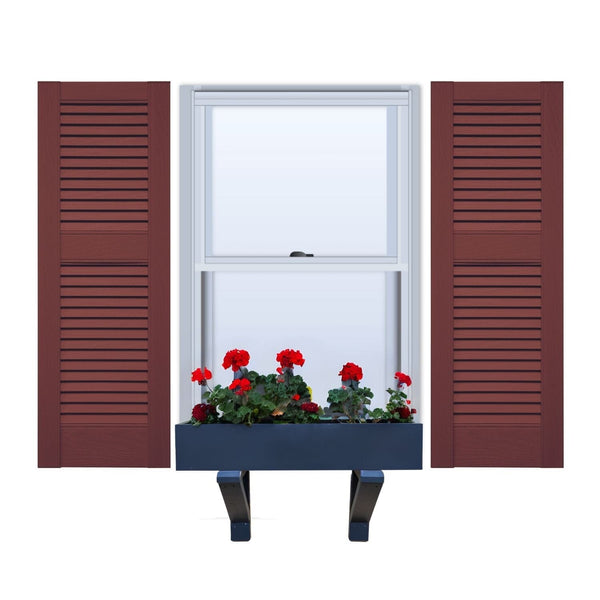 Vinyl | Louvered Exterior Shutters | 18" Width | Straight Top | with Mid Rail (40/60 Split) | 1 Pair