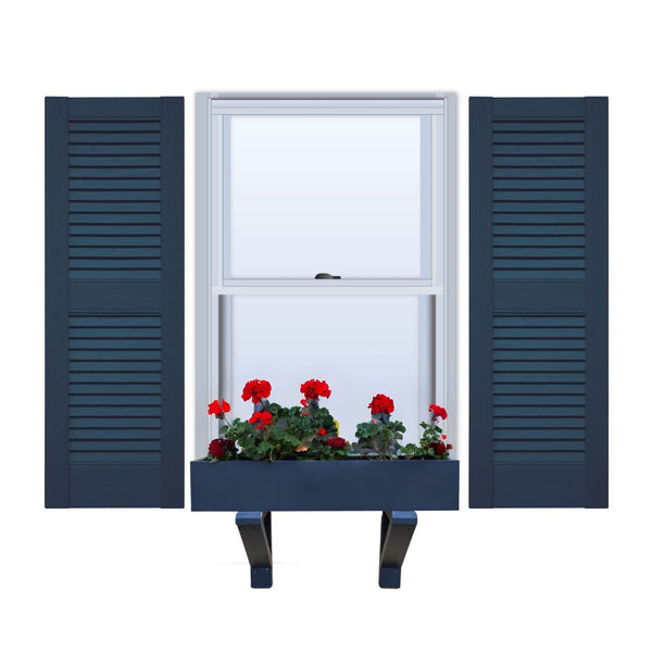 Vinyl | Louvered Exterior Shutters | 9.25" Width | Straight Top | with Mid Rail (50/50 Split) | 1 Pair