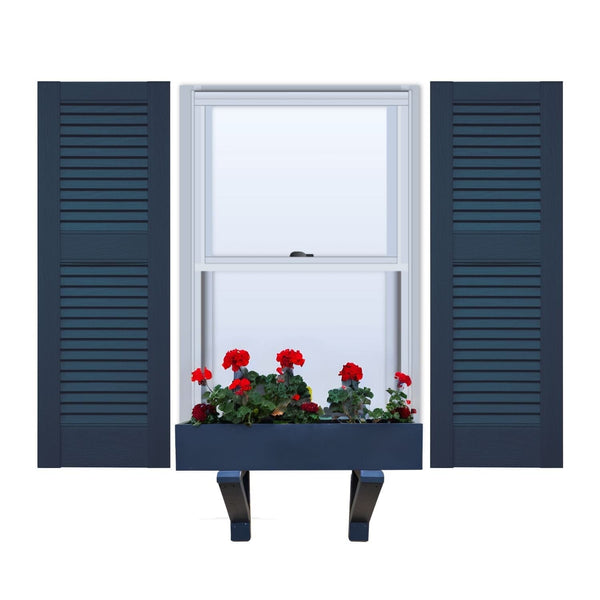 Vinyl | Louvered Exterior Shutters | 18" Width | Straight Top | with Mid Rail (40/60 Split) | 1 Pair