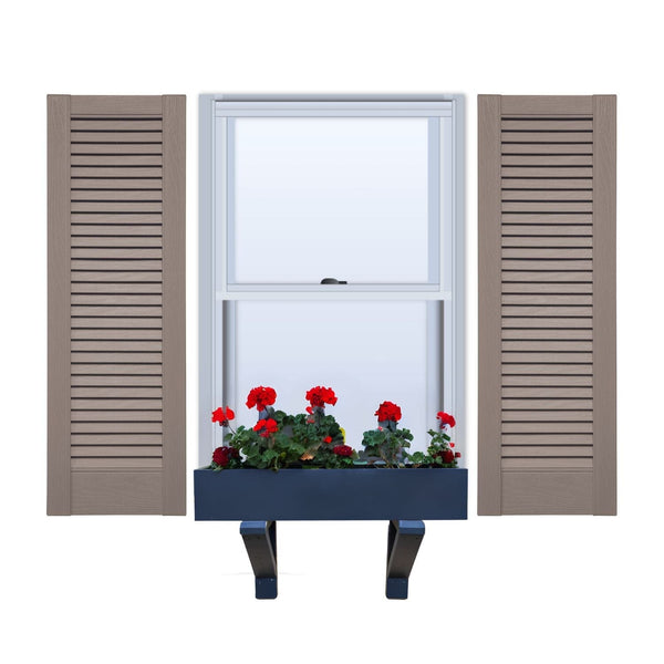 Vinyl | Louvered Exterior Shutters | 16.5" Width | Straight Top |  No Mid Rail | 1 Pair