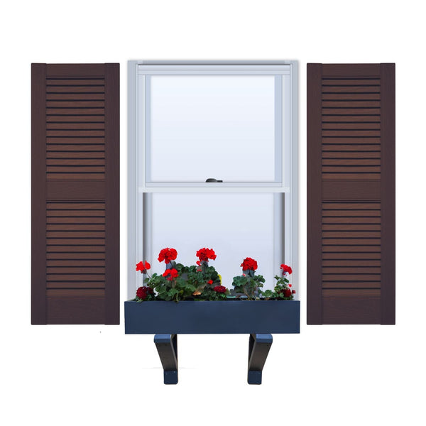 Vinyl | Louvered Exterior Shutters | 12" Width | Straight Top | with Mid Rail (50/50 Split) | 1 Pair