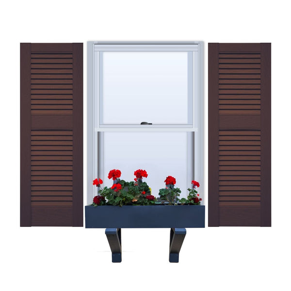 Vinyl | Louvered Exterior Shutters | 18" Width | Straight Top | with Mid Rail (40/60 Split) | 1 Pair
