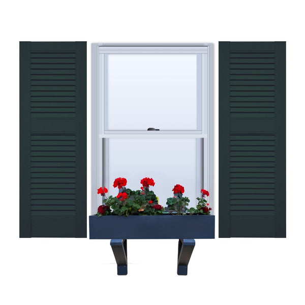 Vinyl | Louvered Exterior Shutters | 18" Width | Straight Top | with Mid Rail (40/60 Split) | 1 Pair