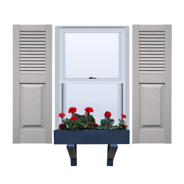 Vinyl | Louver Over Raised Panel Exterior Shutters | 9.25" Width | Straight Top | with Mid Rail (50/50 Split) | 1 Pair
