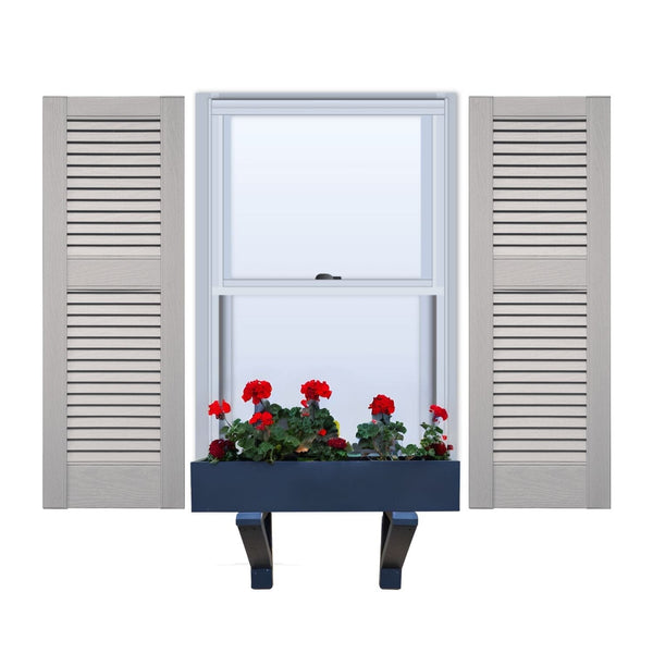 Vinyl | Louvered Exterior Shutters | 18" Width | Straight Top | with Mid Rail (40/60 Split) | 1 Pair