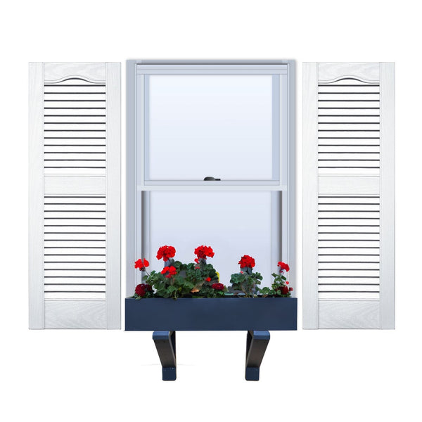 Vinyl | Louvered Exterior Shutters | 14.5" Width | Cathedral Top | with Mid Rail (50/50 Split) | 1 Pair
