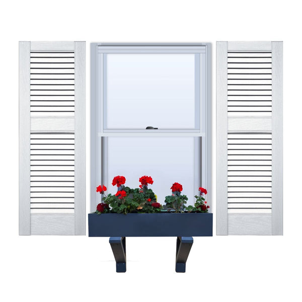 Vinyl | Louvered Exterior Shutters | 18" Width | Straight Top | with Mid Rail (40/60 Split) | 1 Pair