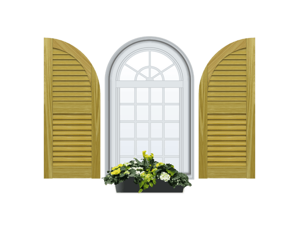 Louvered Arch Top Pine Shutter - 2 Equal Sections - 1 Pair