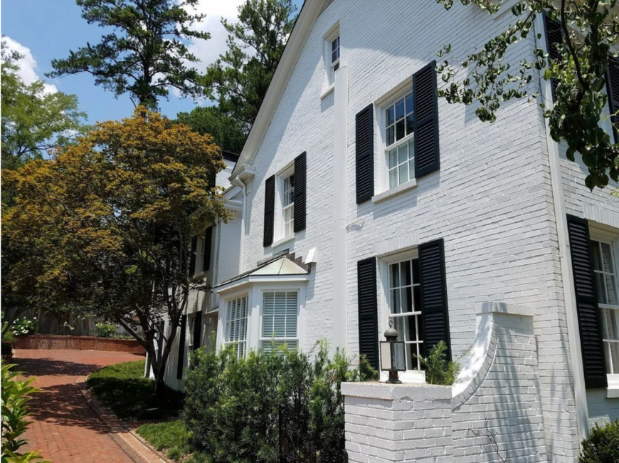 white house with black shutters