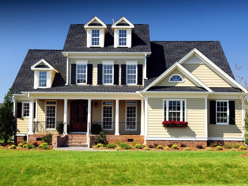 exterior home with board and batten black shutters