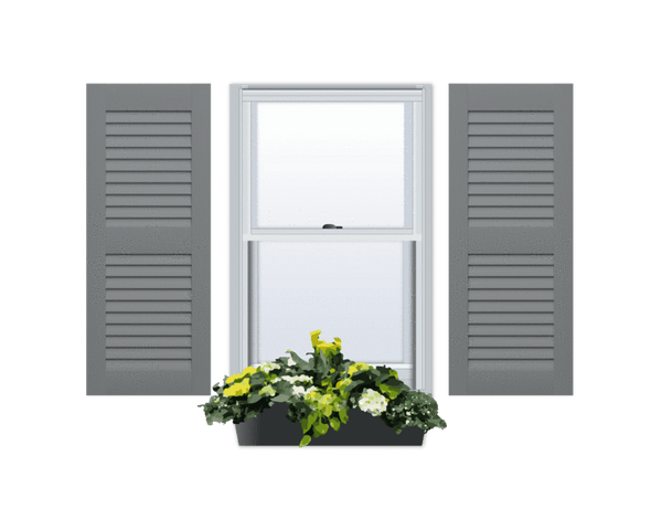 Quick Ship | Composite | Primed | Louvered Wood Exterior Shutter - 2 Equal Sections - 1 Pair